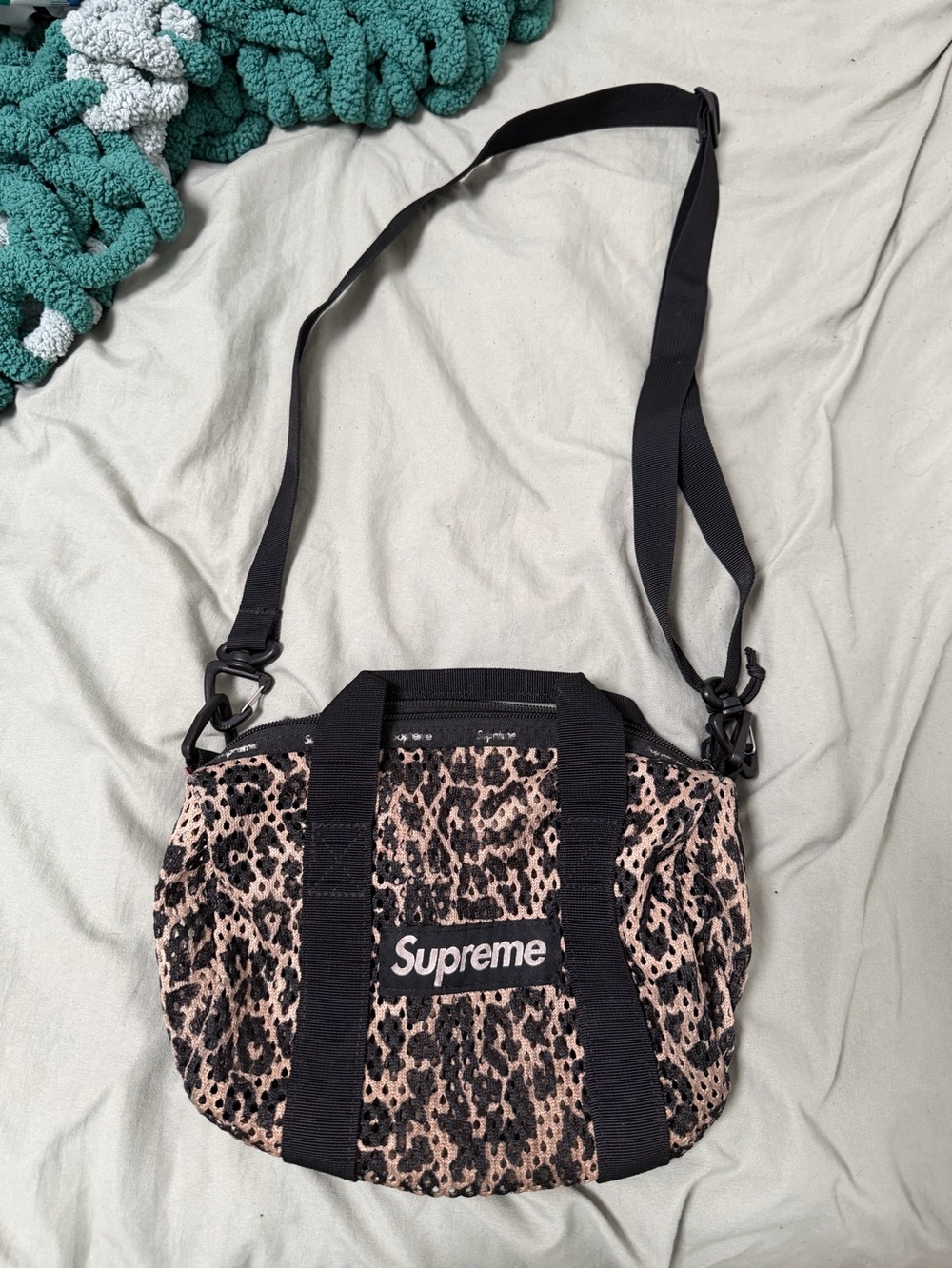 Supreme mesh mini Leopard duffle Crossbody Bag - Black & Tan